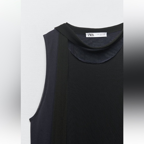 Zara COMBINATION KNIT DRESS. Blue/Black. Size S. New with Tags. - Picture 2 of 5